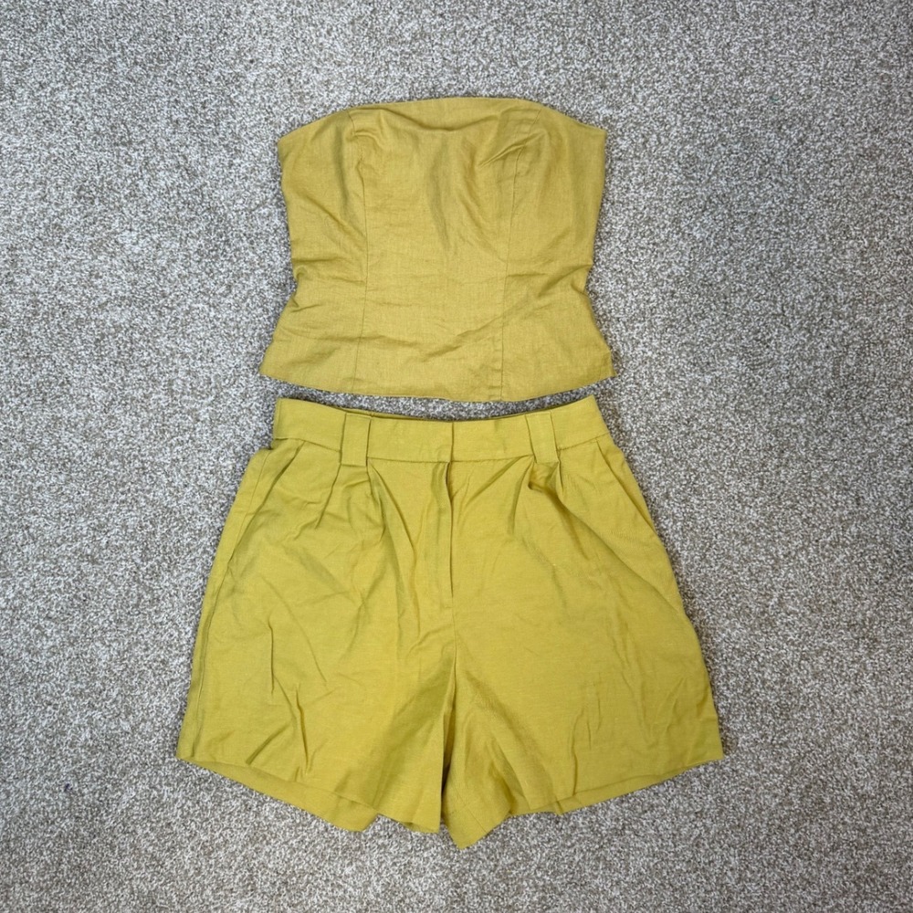 Express Green Linen Blend Shorts Tube Top Set Womens XS/S Resort Vacation